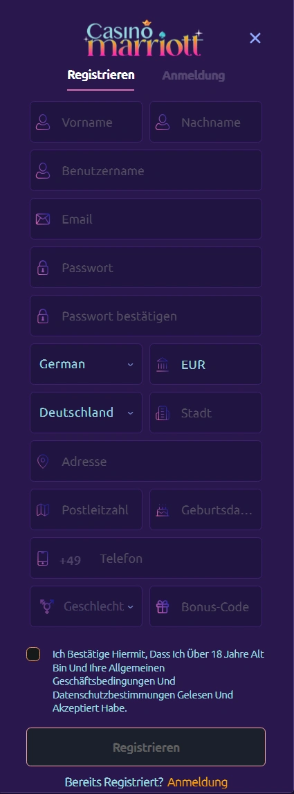 Login und Registrierung im Casino Marriott