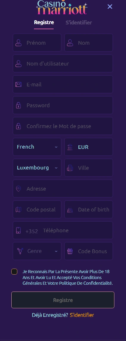 Connexion et Inscription au Casino Marriott